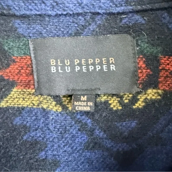 Blu Pepper Southwestern Aztec Print Moto Jacket Blue Medium BoHo Tribal - Picture 5 of 8